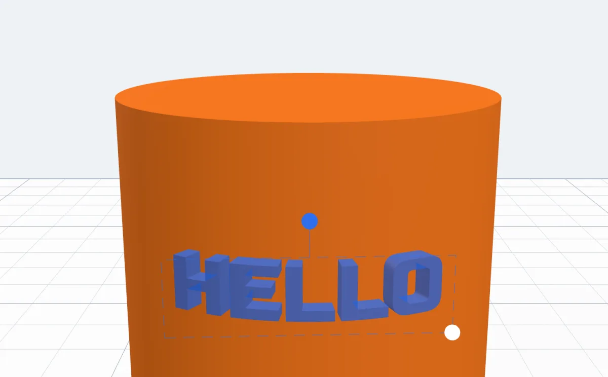 Blue HELLO letters bent round the cylinder