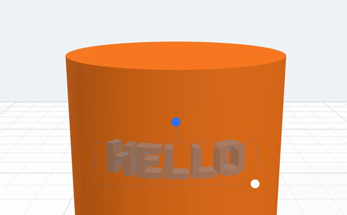 Engraved HELLO shown see-through in the cylinder