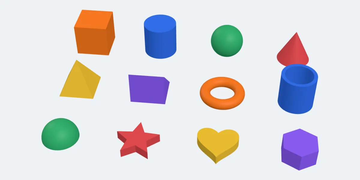 The twelve basic shapes in six colours on the bed