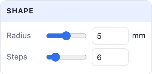The Shape card with the Radius and Steps sliders