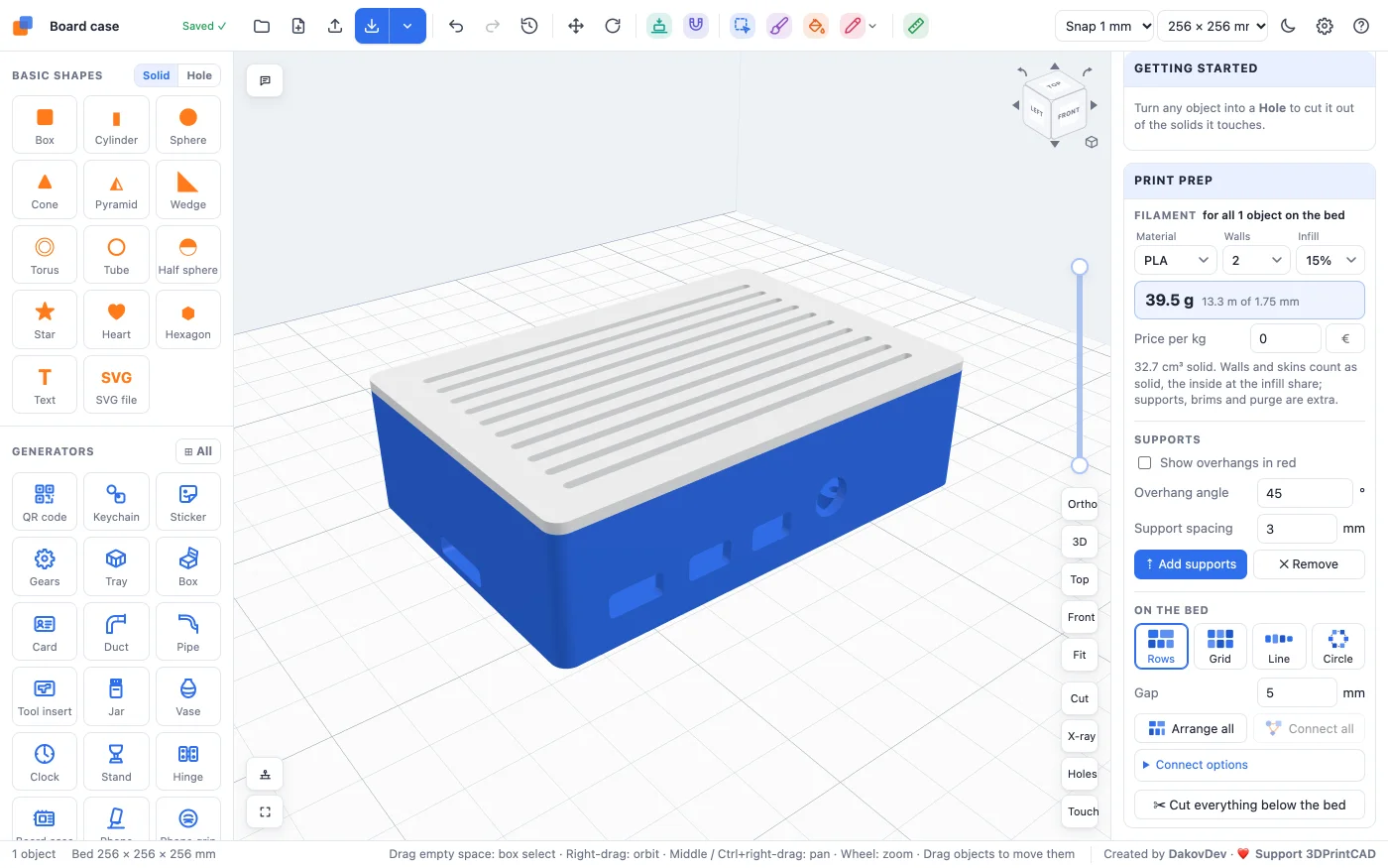 The finished case in the project, ready to export