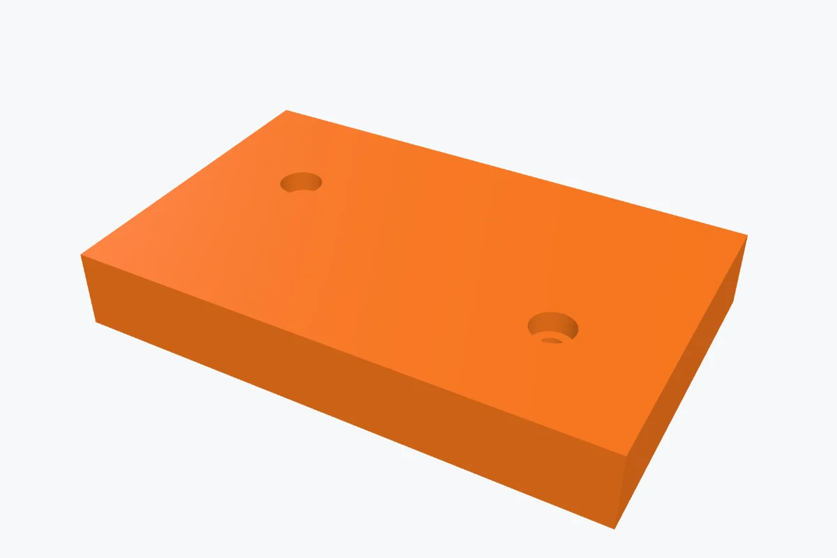A plate with two M3 bolt holes cut in: counterbores for the heads on top, nut pockets underneath