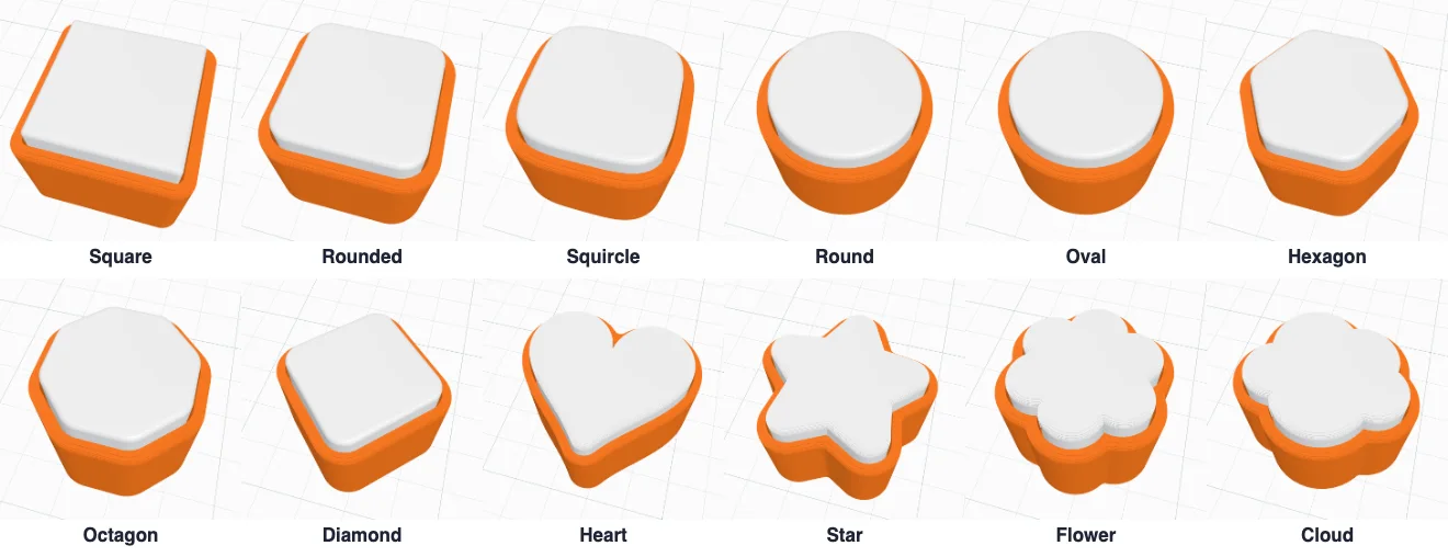 Twelve key shapes seen from above
