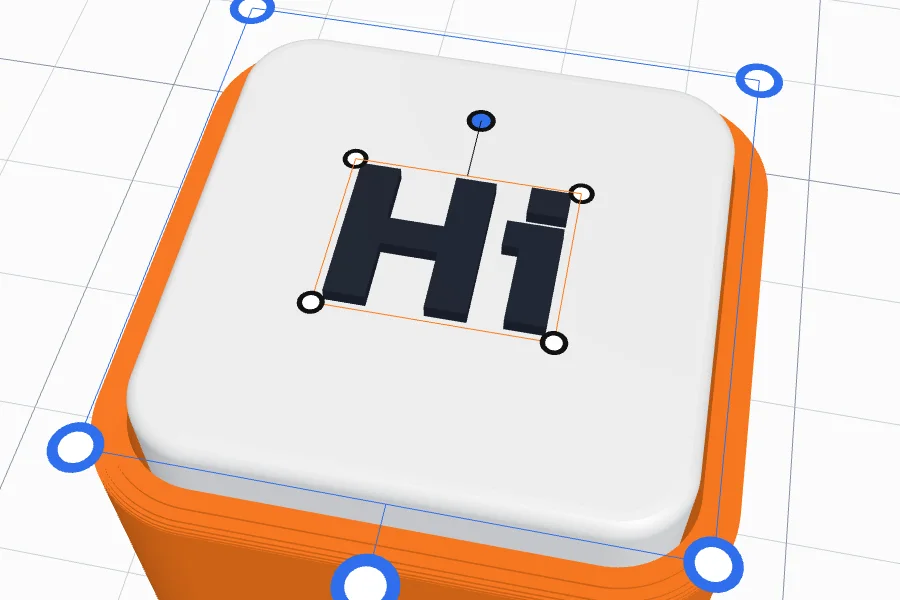 A key selected in the view: the orange frame round its text and the blue frame round the key