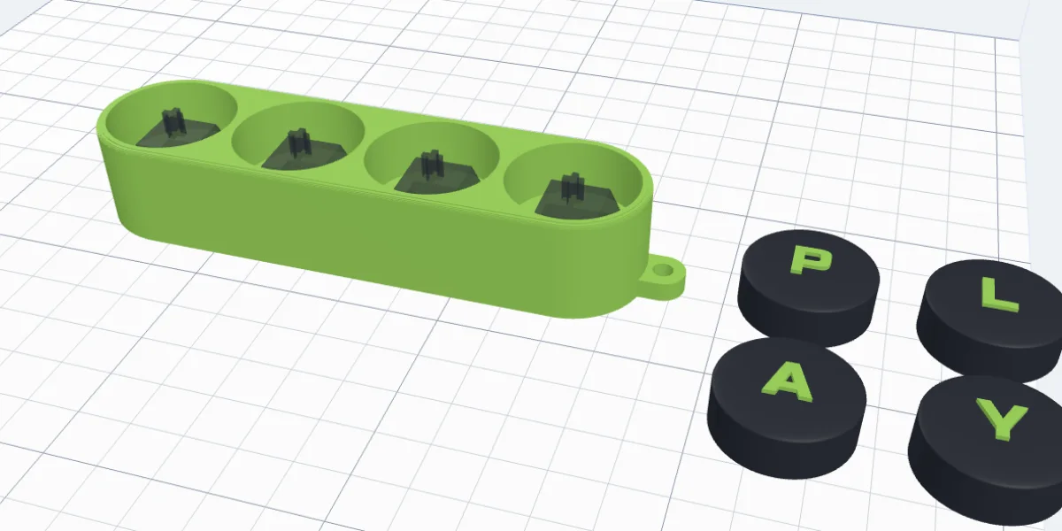 A word bar laid out for printing: the base and the four caps beside it