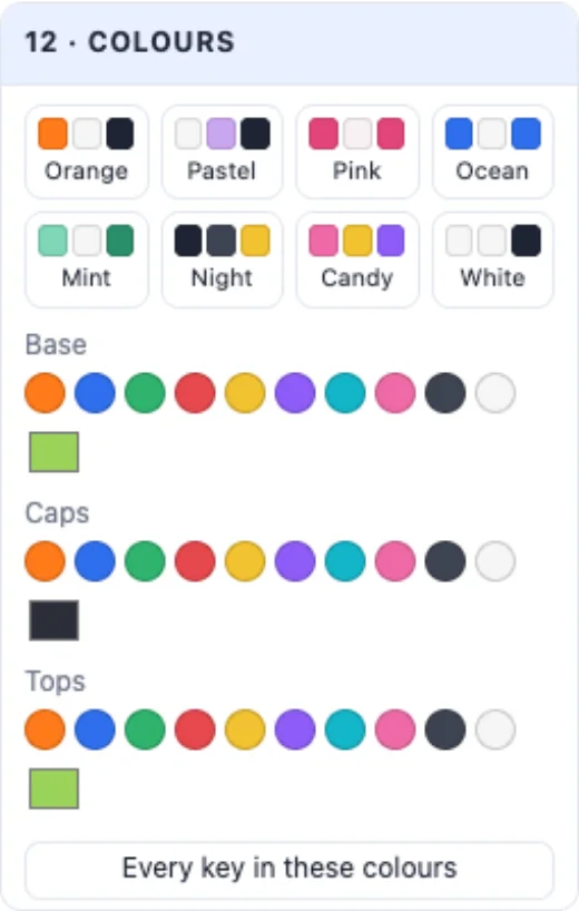 The Colours card with the ready colour sets