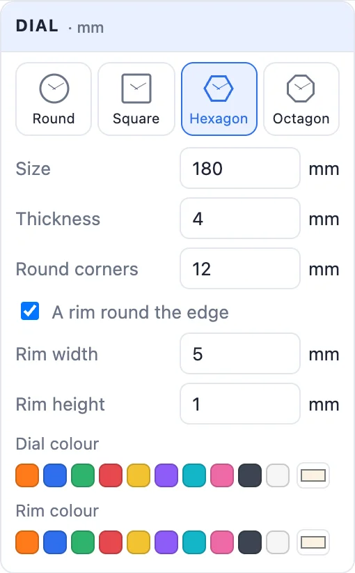 The Dial card: shape tiles, size, thickness and the rim