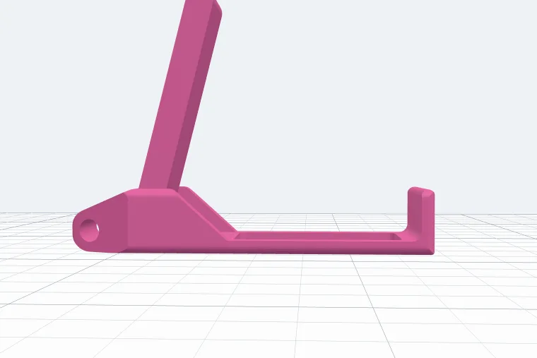 Side view of the stand set for a 13 mm phone leaning back 30 degrees: the lever stands steeper