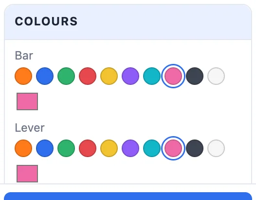 The Colours card: a colour for the bar and one for the lever