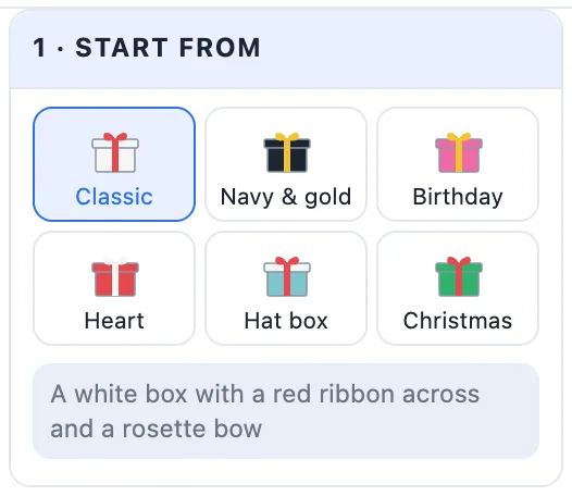 The Start from card with the six designs