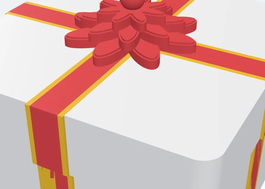 A red ribbon with yellow edges
