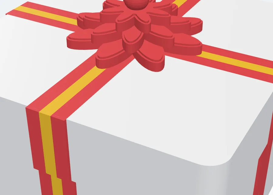 A red ribbon with a yellow stripe down its middle