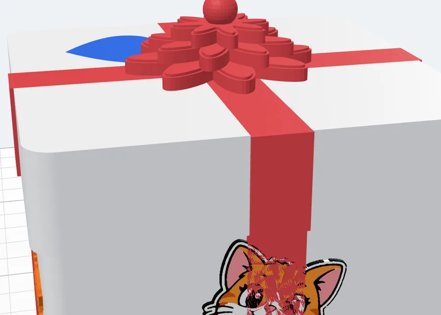 A cat picture on the right wall of the box, in its colours