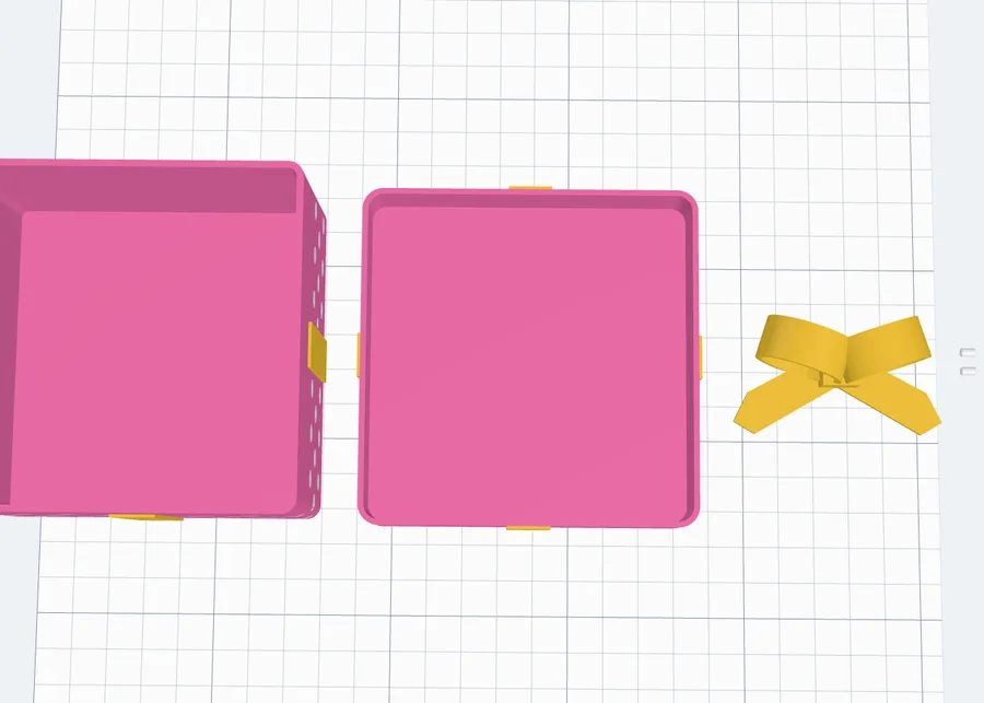 The Birthday box laid out for printing: the box, the lid upside down and the loops bow