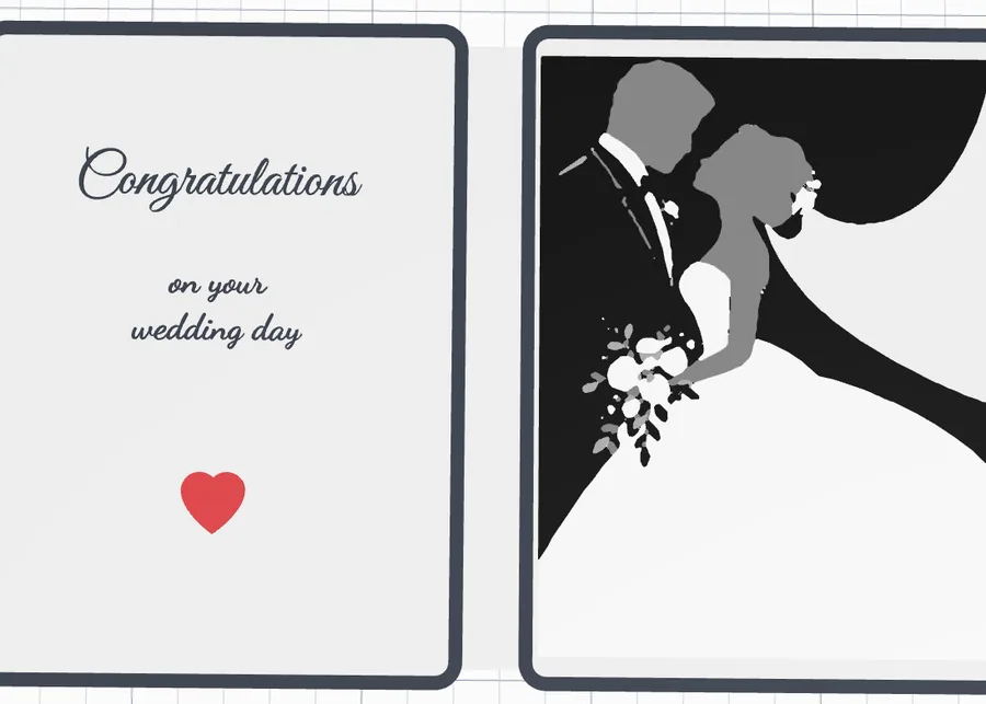 The wedding card open, seen from above