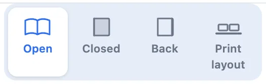 The view switch: Open, Closed, Back, Print layout