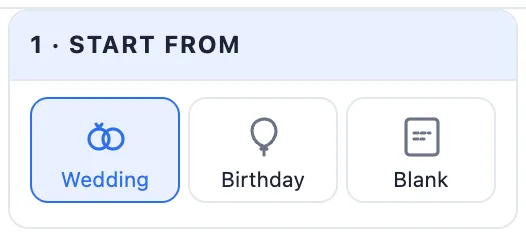 The Start from card: Wedding, Birthday and Blank