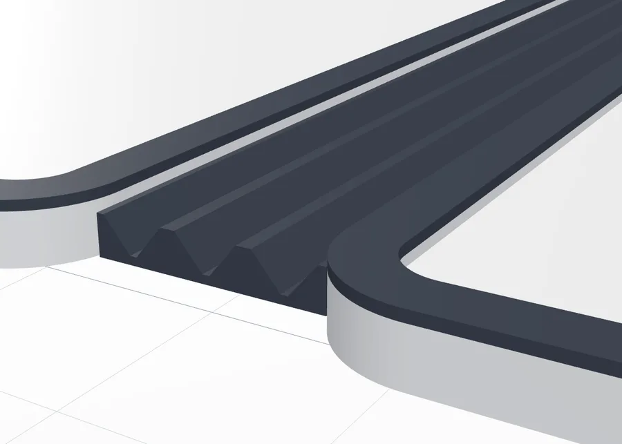 A grooved hinge with three V-grooves