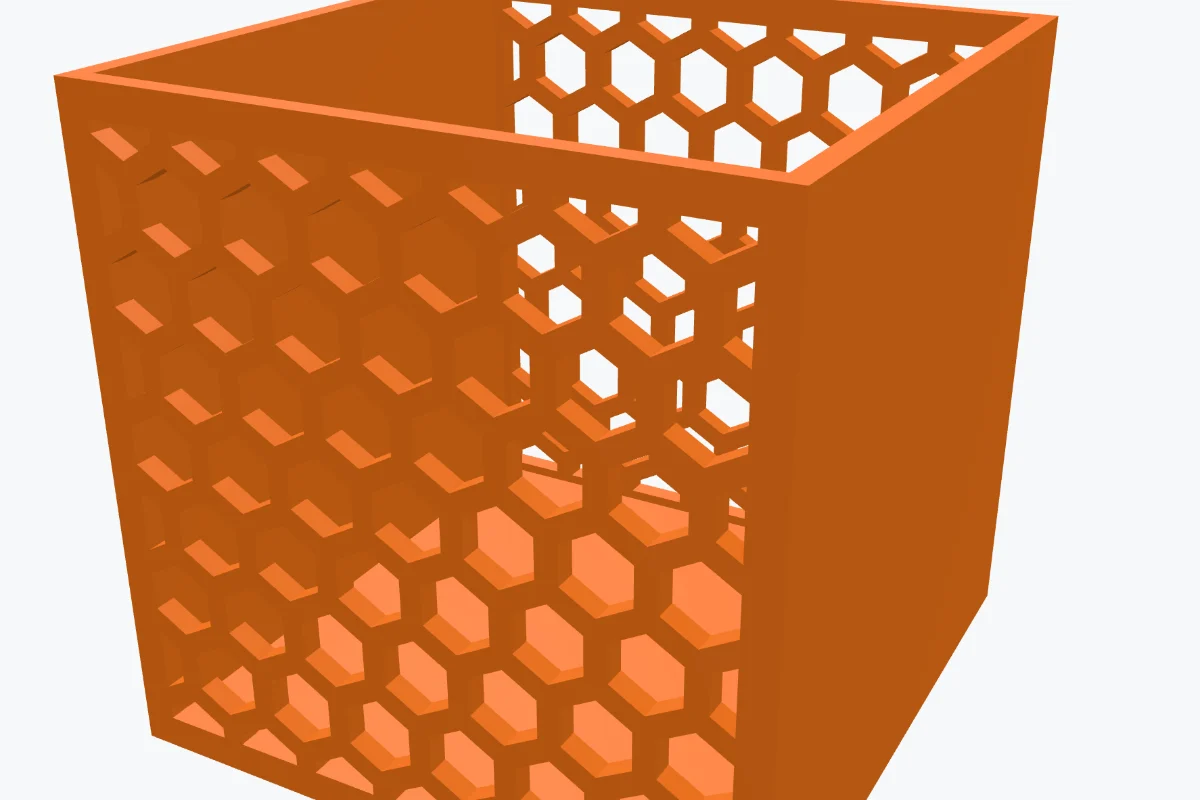 The hollow box from behind: the honeycomb cut through the front and the back wall in one go