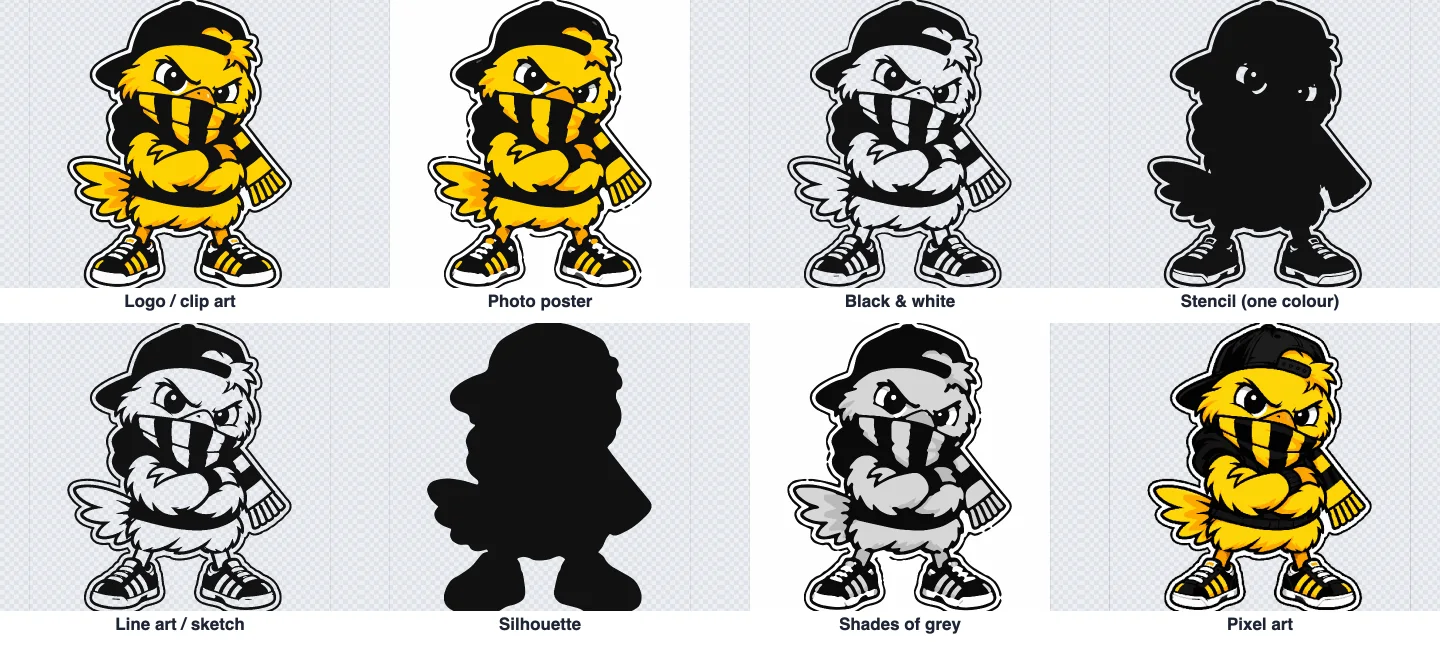 The chick traced with each of the eight presets