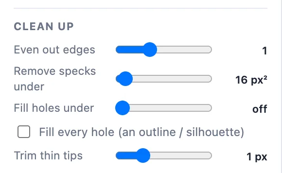 The Clean up card: even out edges, remove specks, fill holes, fill every hole, trim thin tips