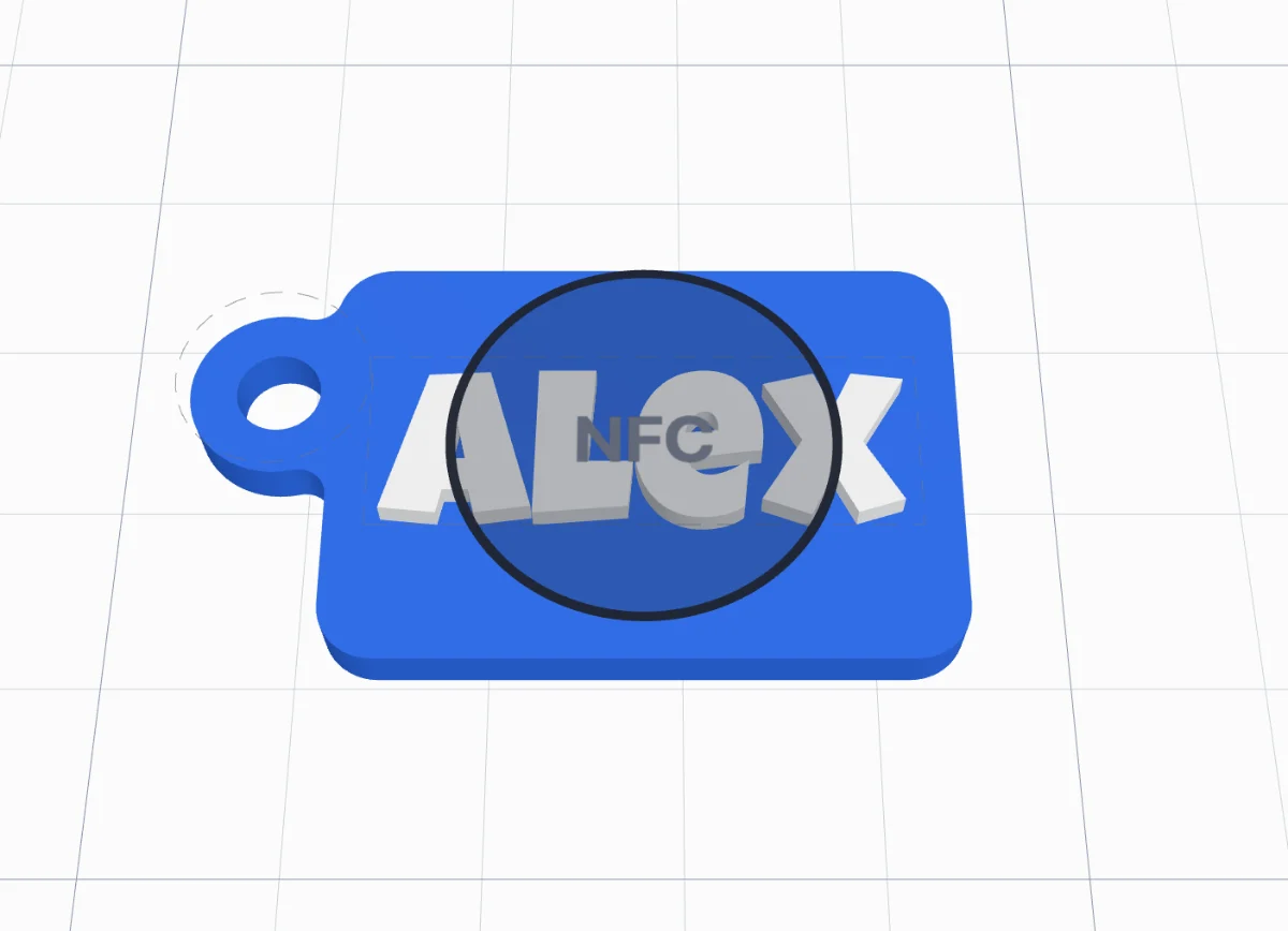 A keychain with the NFC chip marker in the middle of the plate