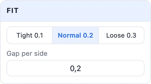 The Fit card: Tight, Normal and Loose, and the gap per side