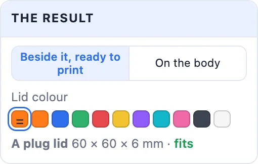 The result card: beside it or on the body, and the lid's colour