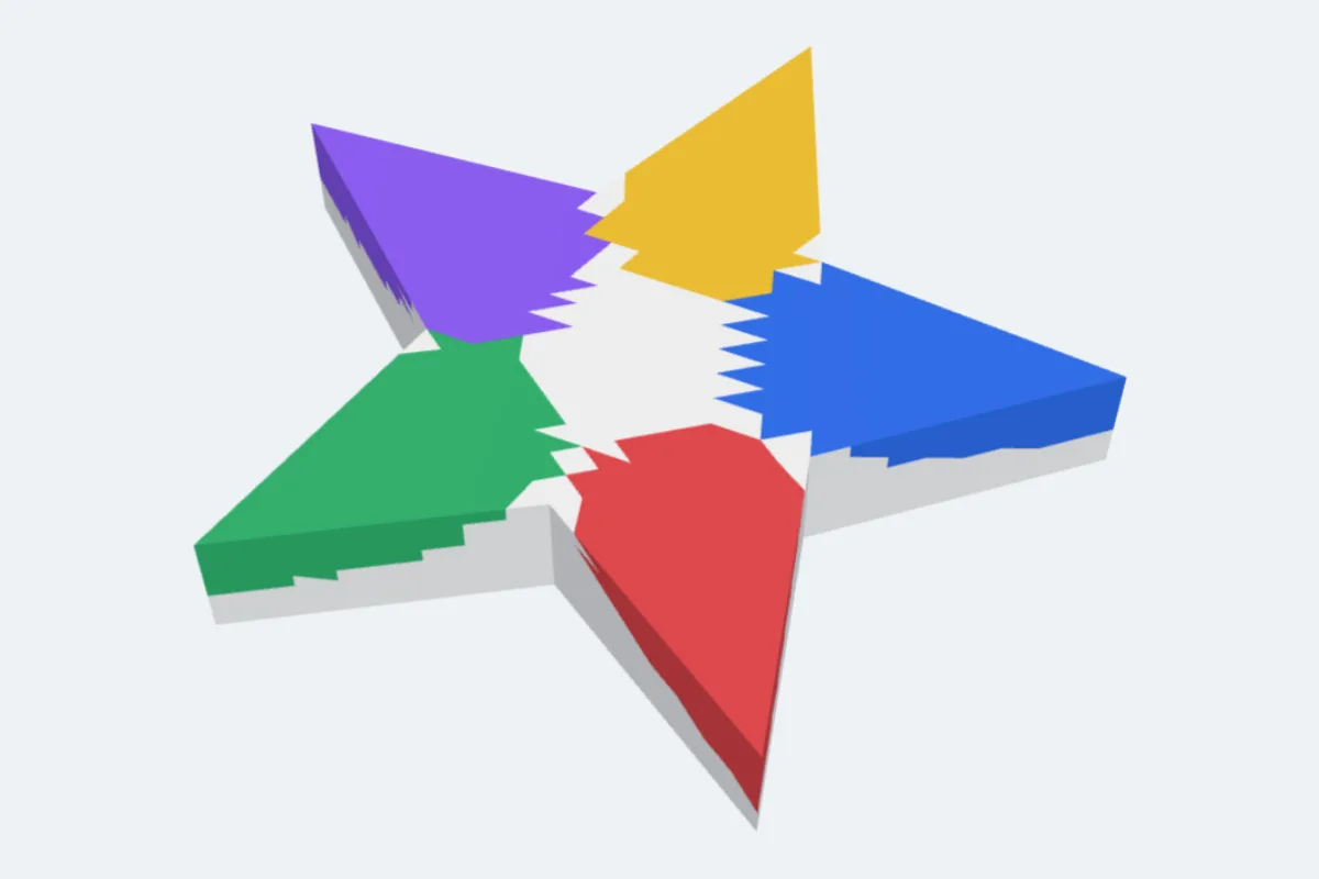 A star painted in five colours with a white centre