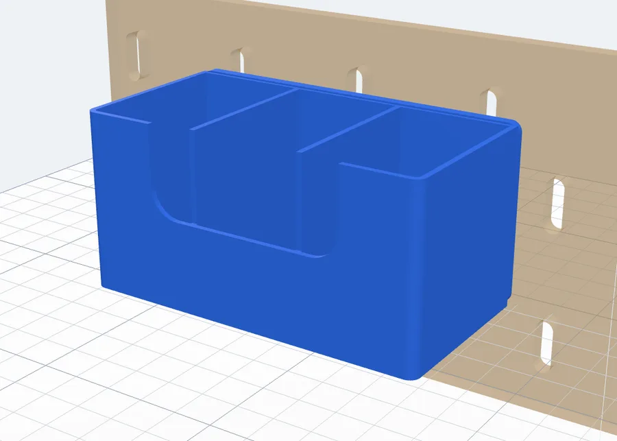 A box 100 mm wide with a low front with a notch and two dividers