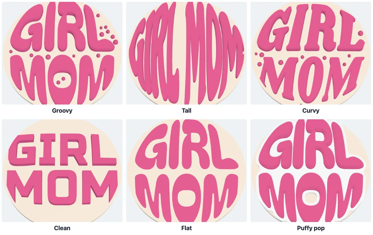 GIRL MOM in the six looks: Groovy, Tall, Curvy, Clean, Flat and Puffy pop