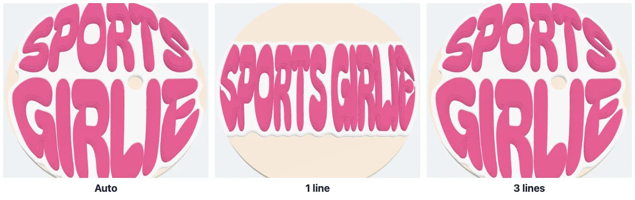 The same words split automatically, on one line and on three lines