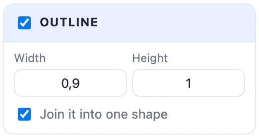 The Outline card with Width, Height and Join it into one shape
