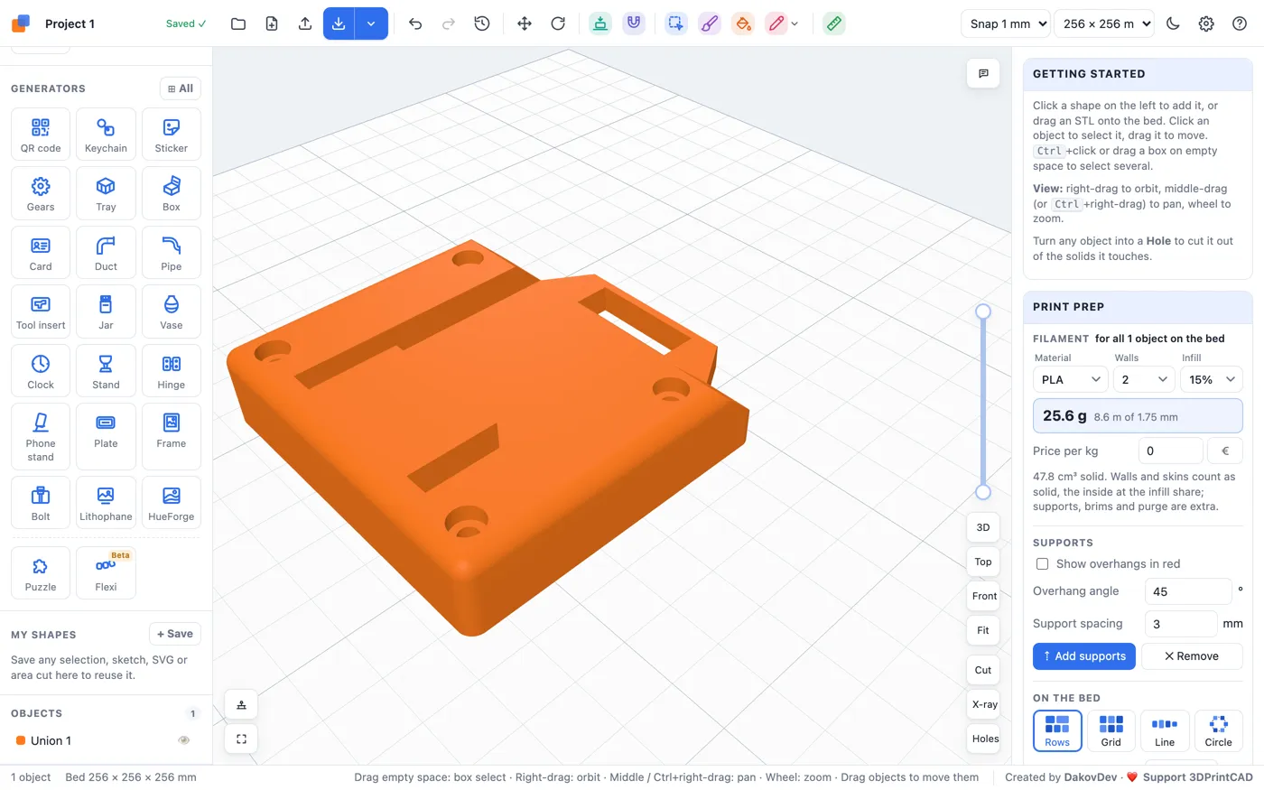 The finished adapter from above: a pocket for each bolt's head
