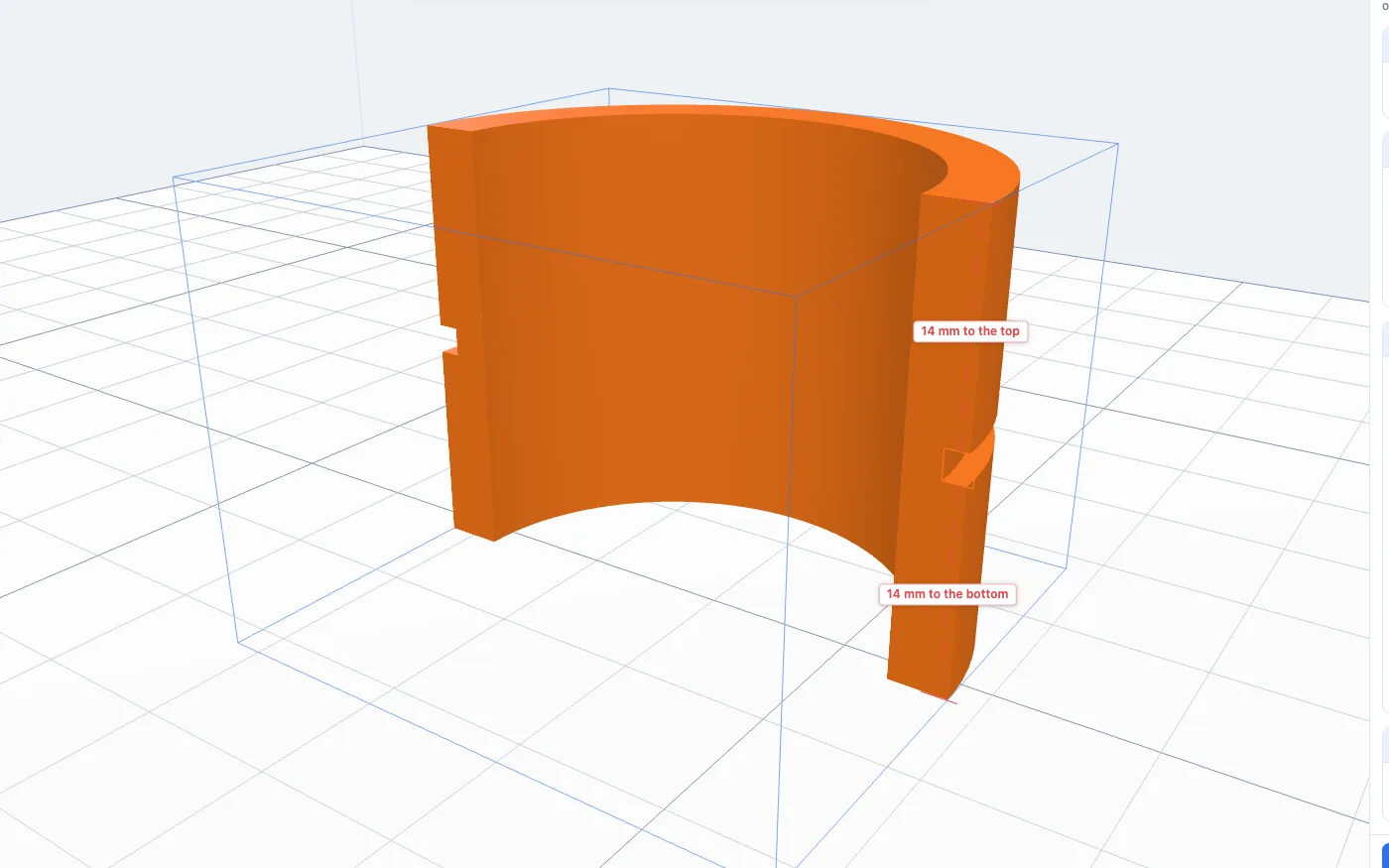 A 40 mm tube shown cut open with a square groove round its outside, outlined in orange, labels 14 mm to the top and 14 mm to the bottom