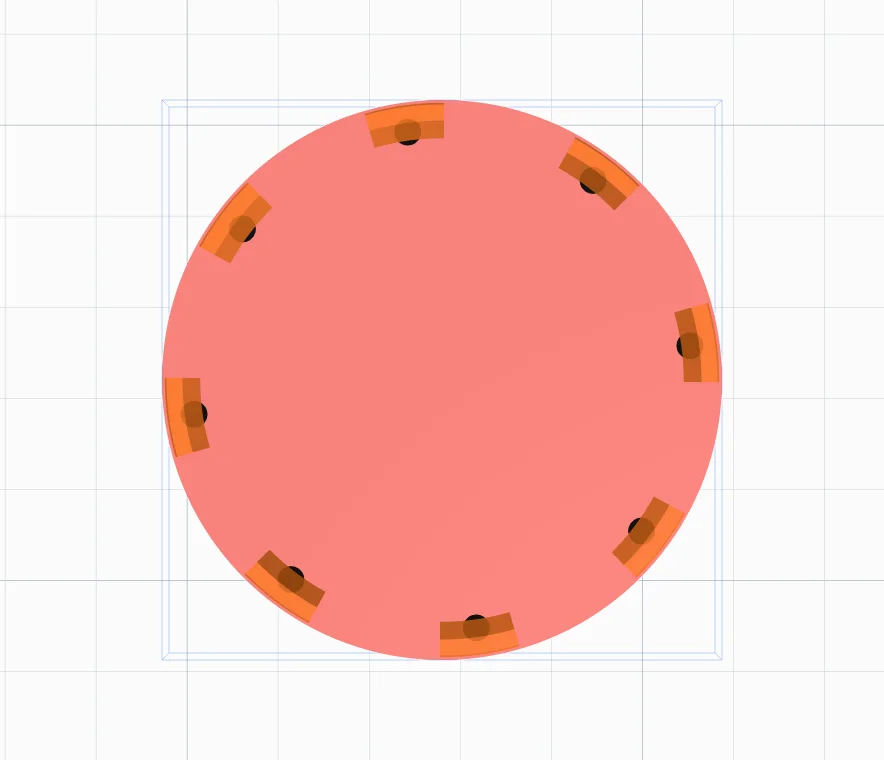 Eight legs round the cap seen from above, turned 22.5 degrees