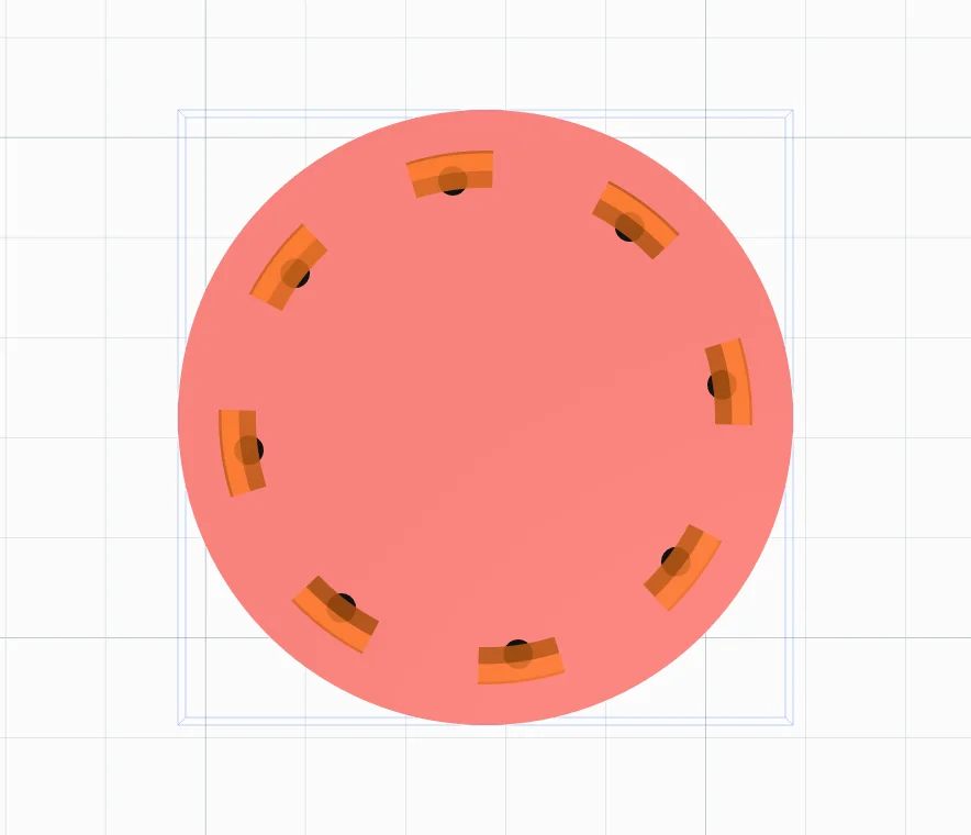 The same eight legs 6 mm in from the edge, on a smaller circle