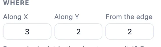 The Where card for a rectangular face: Along X, Along Y and From the edge