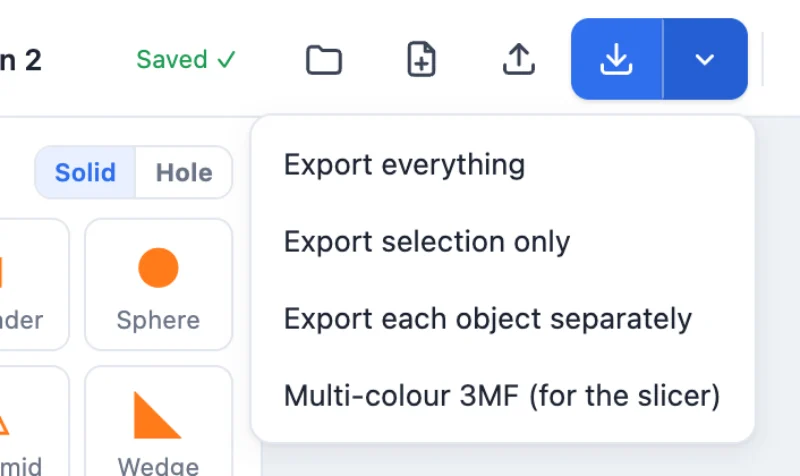The export menu with the multi-colour 3MF option