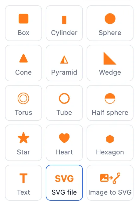 The Basic shapes tiles with the SVG file tile after Text