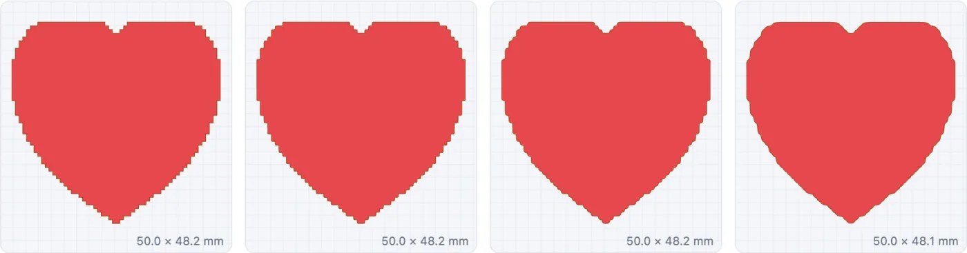 A stair-stepped pixel heart with Off, Light, Medium and Strong smoothing