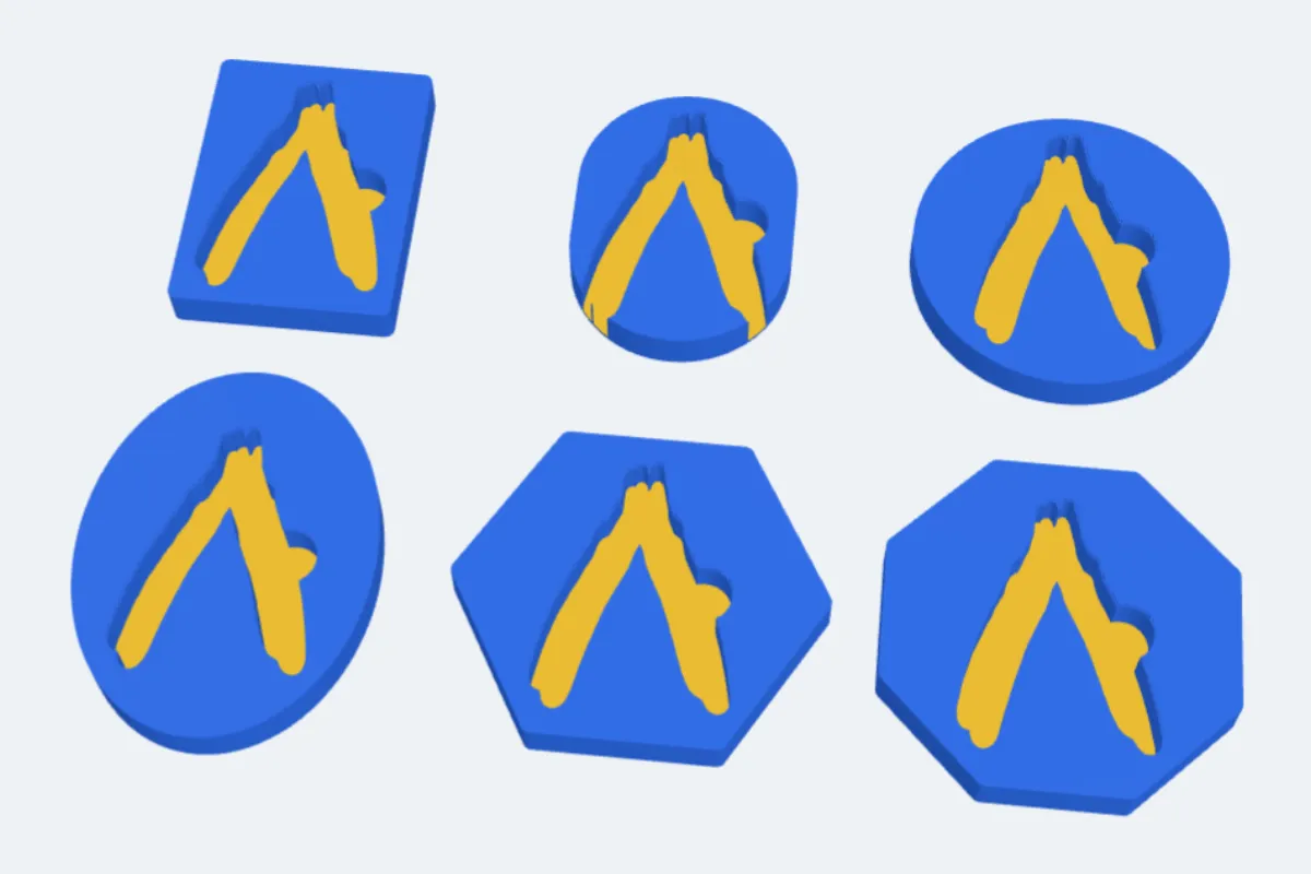 Six trays with a pliers pocket: rectangle, pill, circle, oval, hexagon and octagon