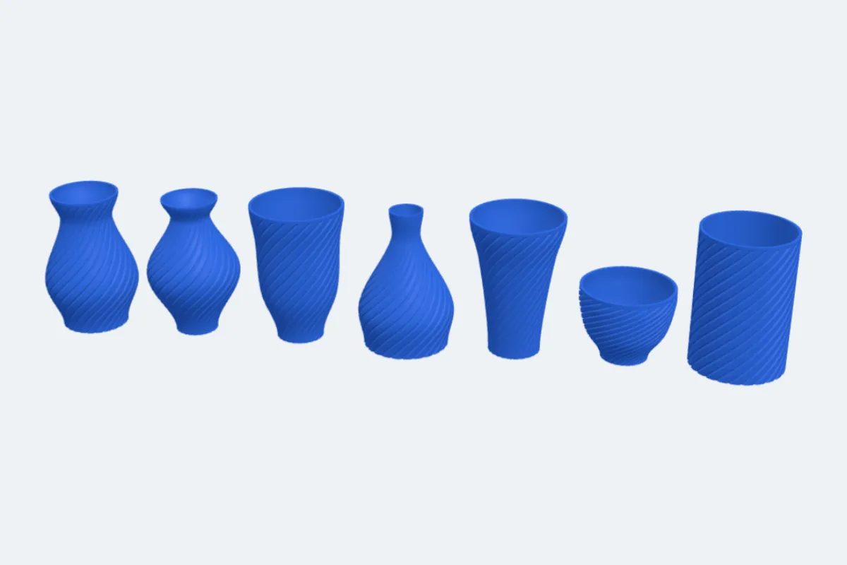 Seven vases: classic, amphora, tulip, bottle, flared, bowl and cylinder