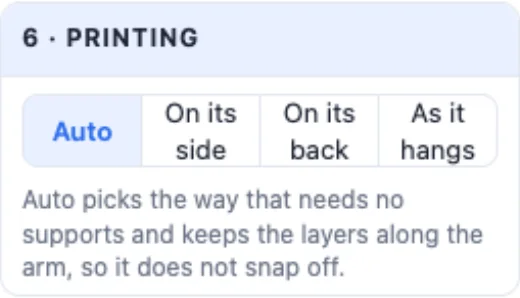 The Printing card: Auto, On its side, On its back, As it hangs