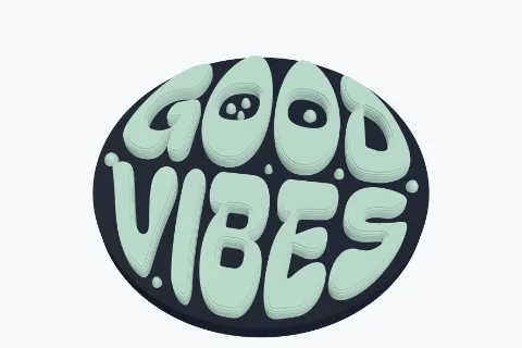 A round phone grip with GOOD VIBES in puffy groovy letters and dots