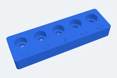 A fit test strip with five screw holes from tighter to looser