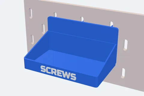 A 3D printed tray hanging on an IKEA SKÅDIS pegboard