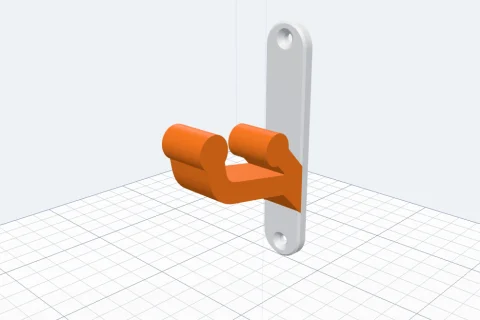 A 3D printed coat hook on a wall plate: a long hook below and a short one above, both with round ends
